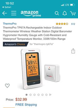 ThermoPro TP67A Rechargeable Indoor Outdoor Thermometer Wireless