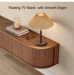 Floating TV Stand with Power Outlet for TVs up to 80", Fluted Entertainment Center with Remote Control for LED Lights, Mid-Century Modern TV Console w