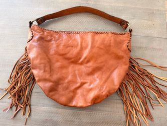 Patricia Nash Cognac Leather Fringe Hobo Shoulder Bag