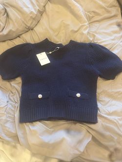Entro Navy Knit Short Sleeve Crop Sweater
