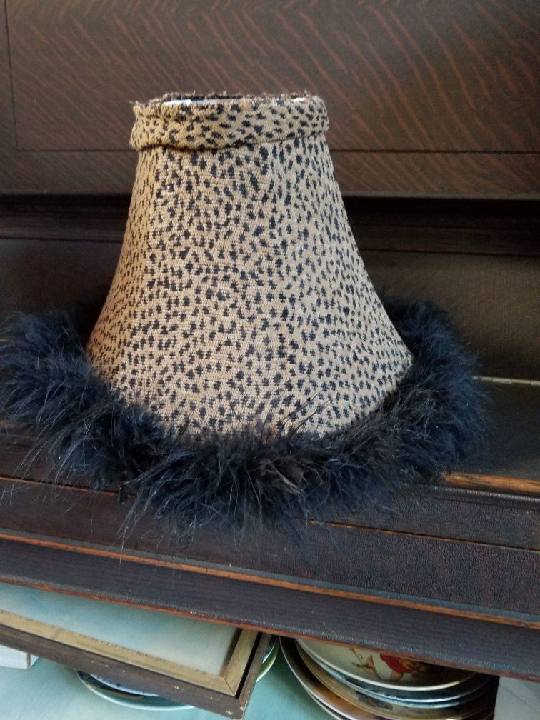 Leopard lamp shade with fur around the rim