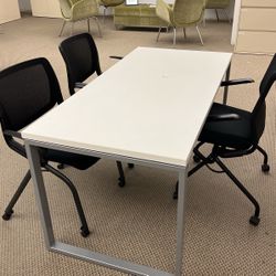 White Rectangular Table & 3 Chairs