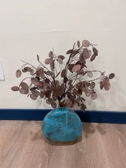 Turquoise Ceramic Vase with Stems