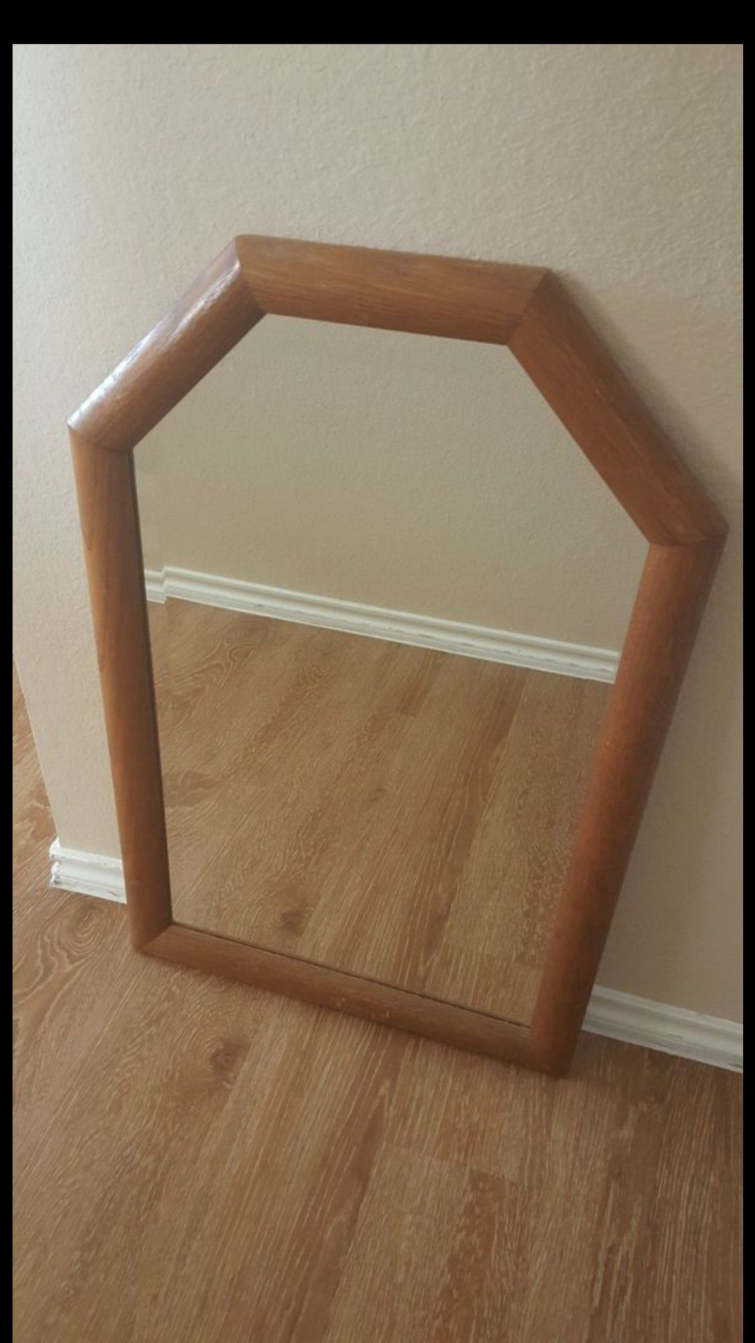 Very heavy Lovely Vintage solid wood framed Beveled Glass Octagonal Rectangular Wall Mirror ( 29.5"H x 19.25"W ) - FIRM PRICE