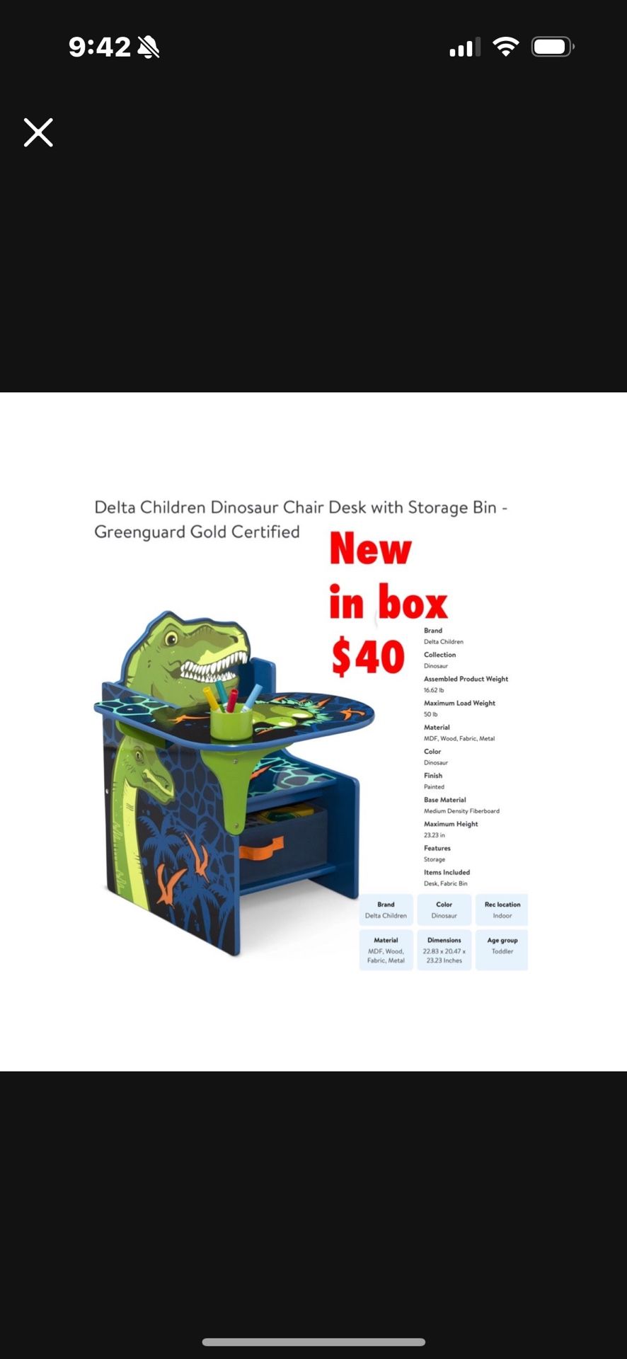 New in box Delta Children Dinosaur Chair Desk with Storage Bin - $40 cash only East Palmdale