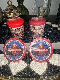 4 Discontinued Vintage YANKEE CANDLE Christmas Scents Votive And Wax Potpourri