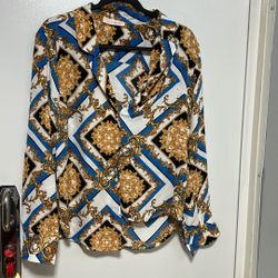 Gold /blue/white Designed Shirt Size L