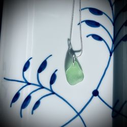 Pear Shaped Sea Glass On Sterling Silver Necklace 