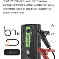 HOMPOW 2500A Car Jump Starter with Air Compressor Portable Battery Booster with Digital Tire Inflator, works on cars, trucks, motorcycles, and marine 