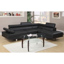 Black Faux Leather Sectional Sofa 