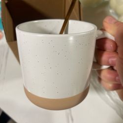 Speckled Ceramic Coffee Mug with Spoon
