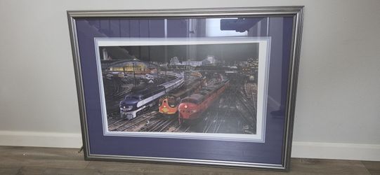 Painting Of Trains In A Frame