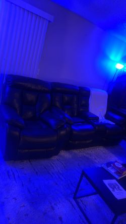 Black Leather Recliner Sofa with Console