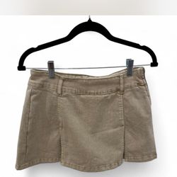 Tan Denim Mini Skirt With Shorts Underneath 