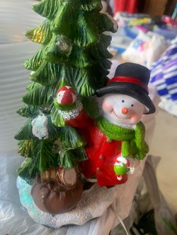 Christmas Snowman and Tree Figurine