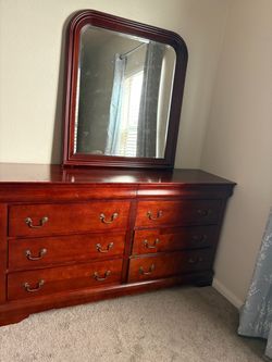 Cherry Wood Dresser with Mirror