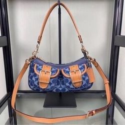 👜COACH Signature Canvas Denim/Brown CY700