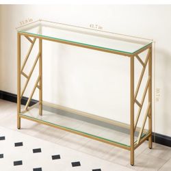 Geometrical gold accent console table with glass
