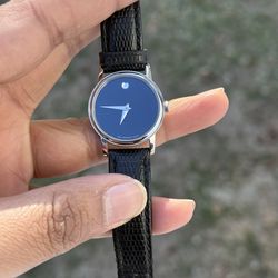 Movado  Museum Black Dial Black Leather Strap Women's Watch vintage