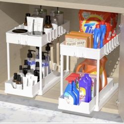 Set Under Sink Cabinet Organizer, 2 Tier Storage Under Cabinet Bathroom Under Sink Organizers and Storage Black Under Sink Storage for Bathroom Kitche