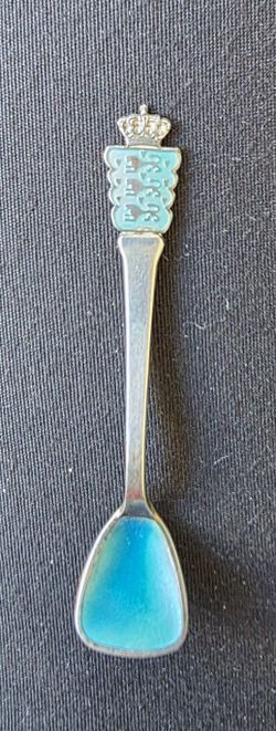 Sterling Salt Spoon & Enamel