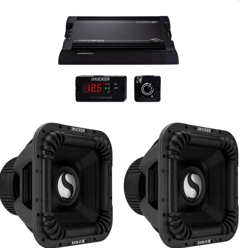 NEW POWERFUL KICKER WARHORSE AMP AND 2 15” Kicker Solo X Subwoofers