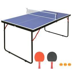 Table Tennis Table with Ping Pong Net Set, Foldable & Portable for Indoor Outdoor Game, 3 Balls