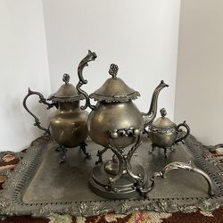 SILVER BIRMINGHAM COMPANY SILVER ON COPPER 4 PIECE TEA COFFEE SET