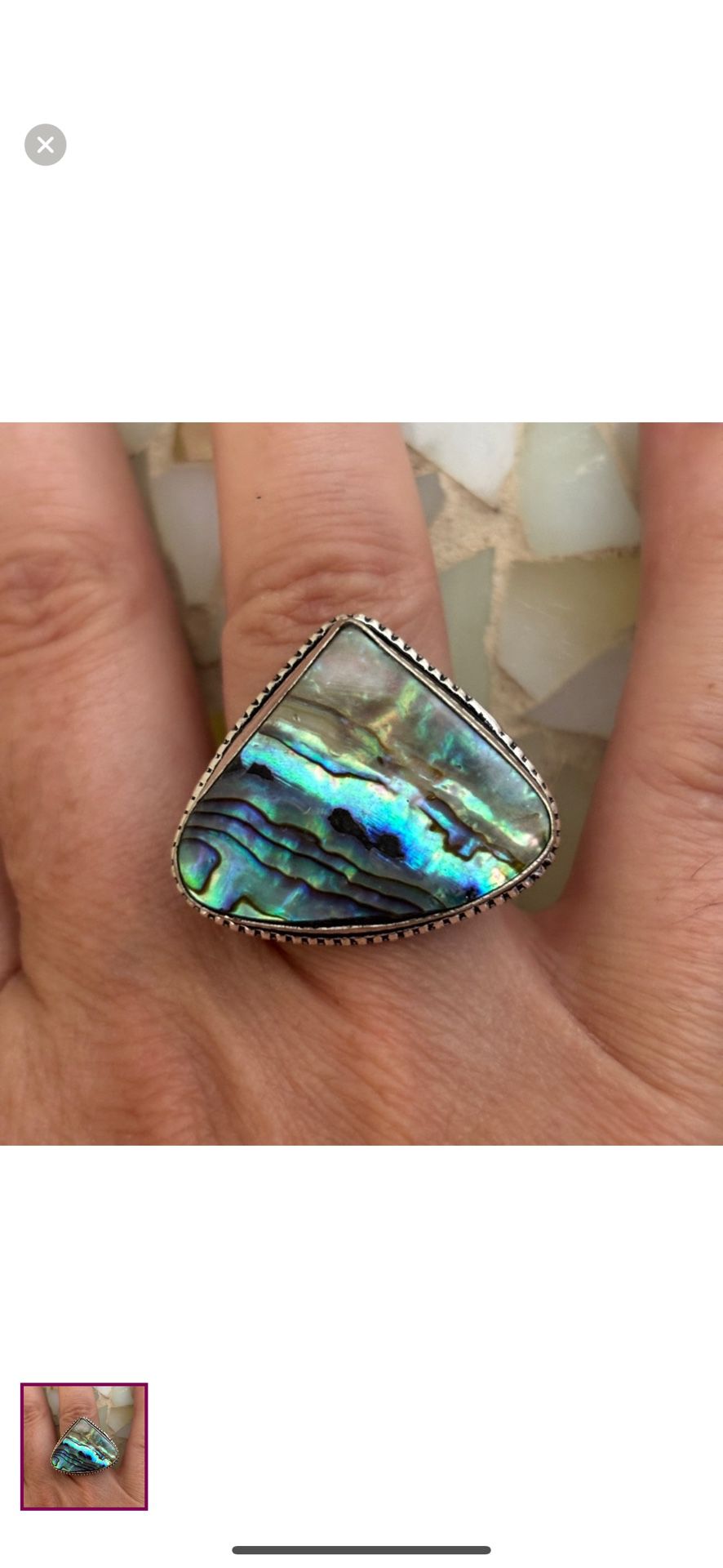 925 Sterling Silver Large Abalone Shell Gemstone Vintage Style Ring 7