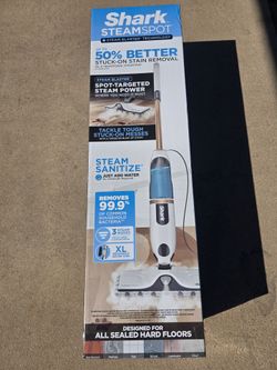 Shark SteamSpot Corded Steam Mop with Steam Blaster for Hard Floors in White with XL Removable Tank, Washable Pads, S2001