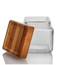 Home Basics 42 oz Glass Square Jar with Bamboo Lid