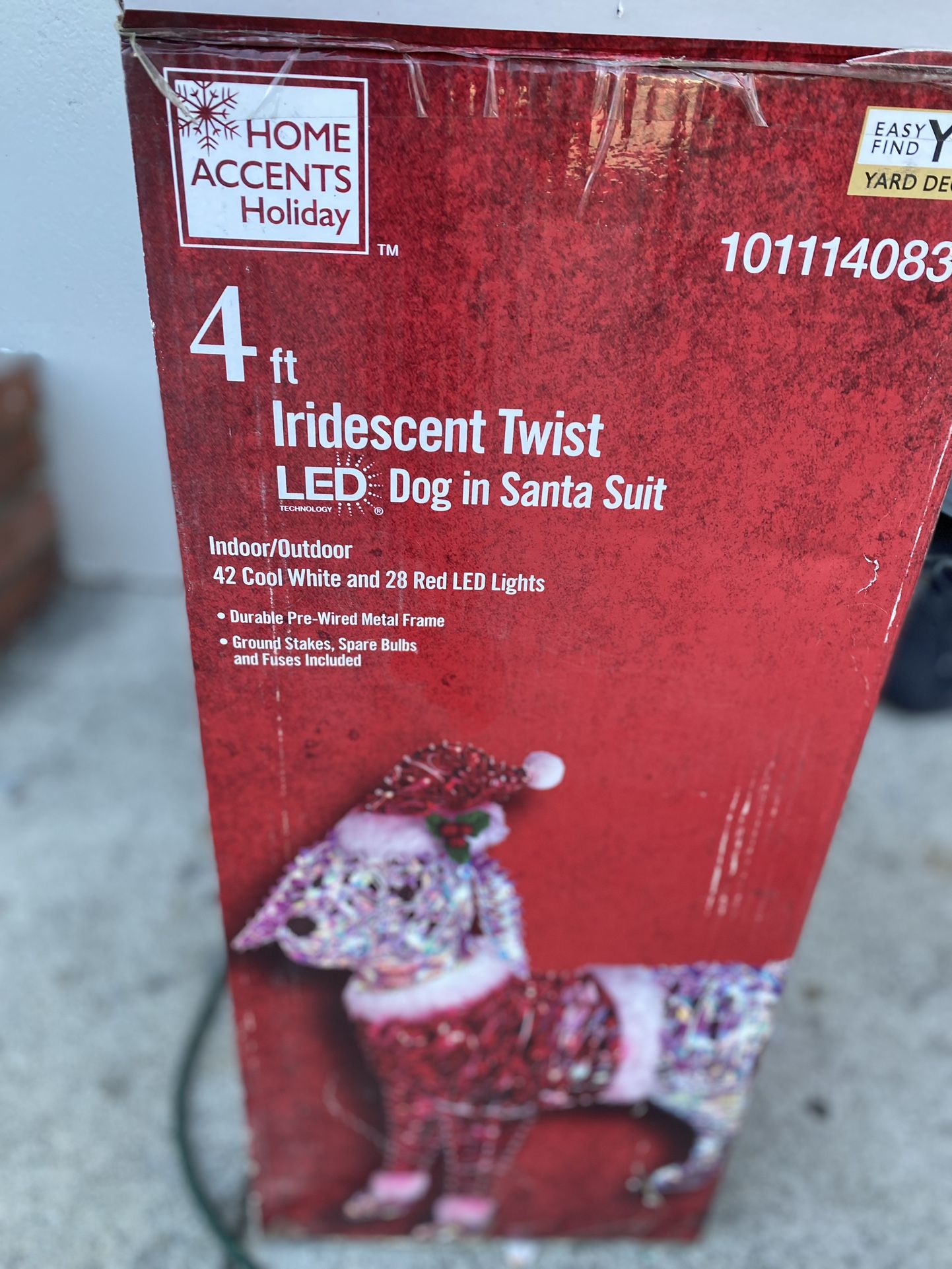 4 Ft. Iridescent Twist LED Dog in Santa Suit Holiday Yard Decoration Y25 New