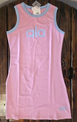ALO Halter Pink Mini Dress with Light Blue Trim XS-2XL