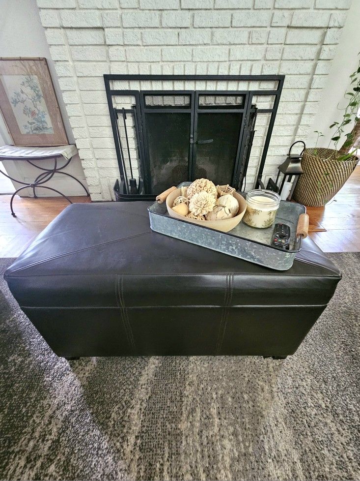 Chocolate Brown Faux Leather Storage Ottoman Footstool