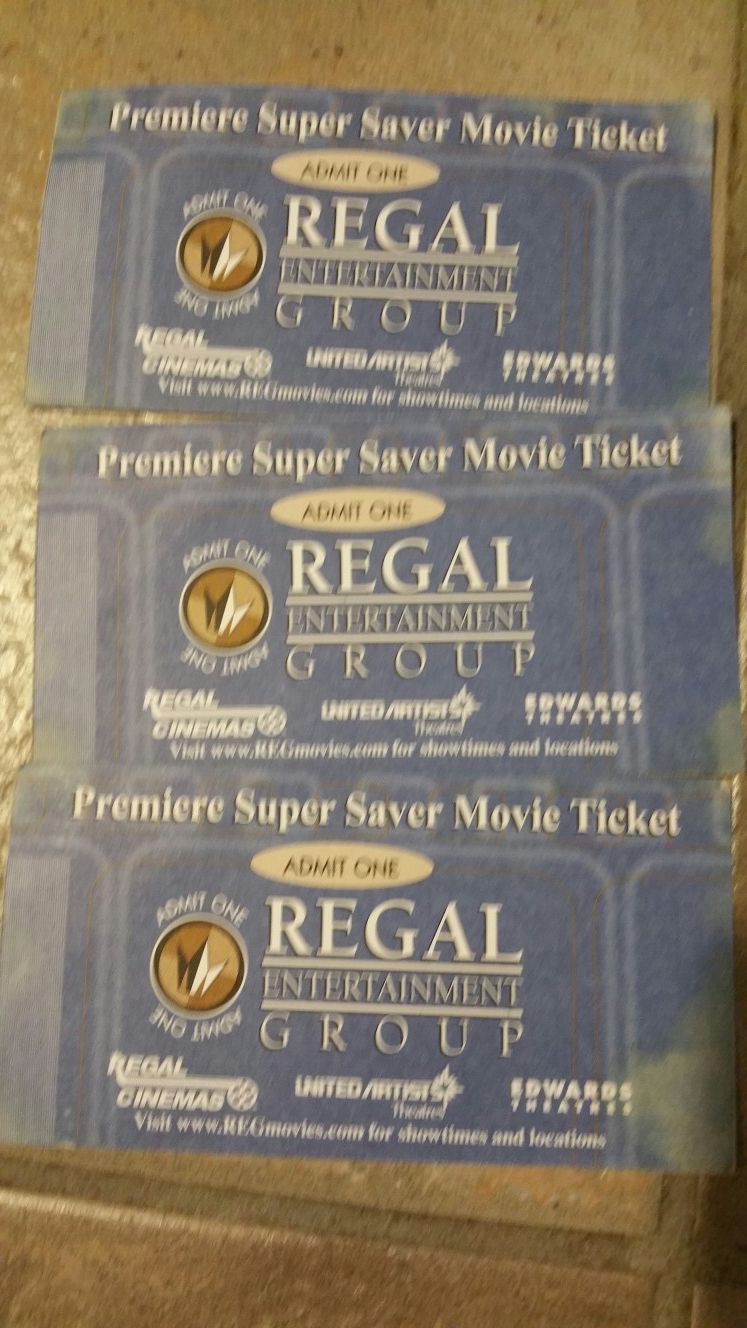 3 Admission Movie tickets Regal Cinemas