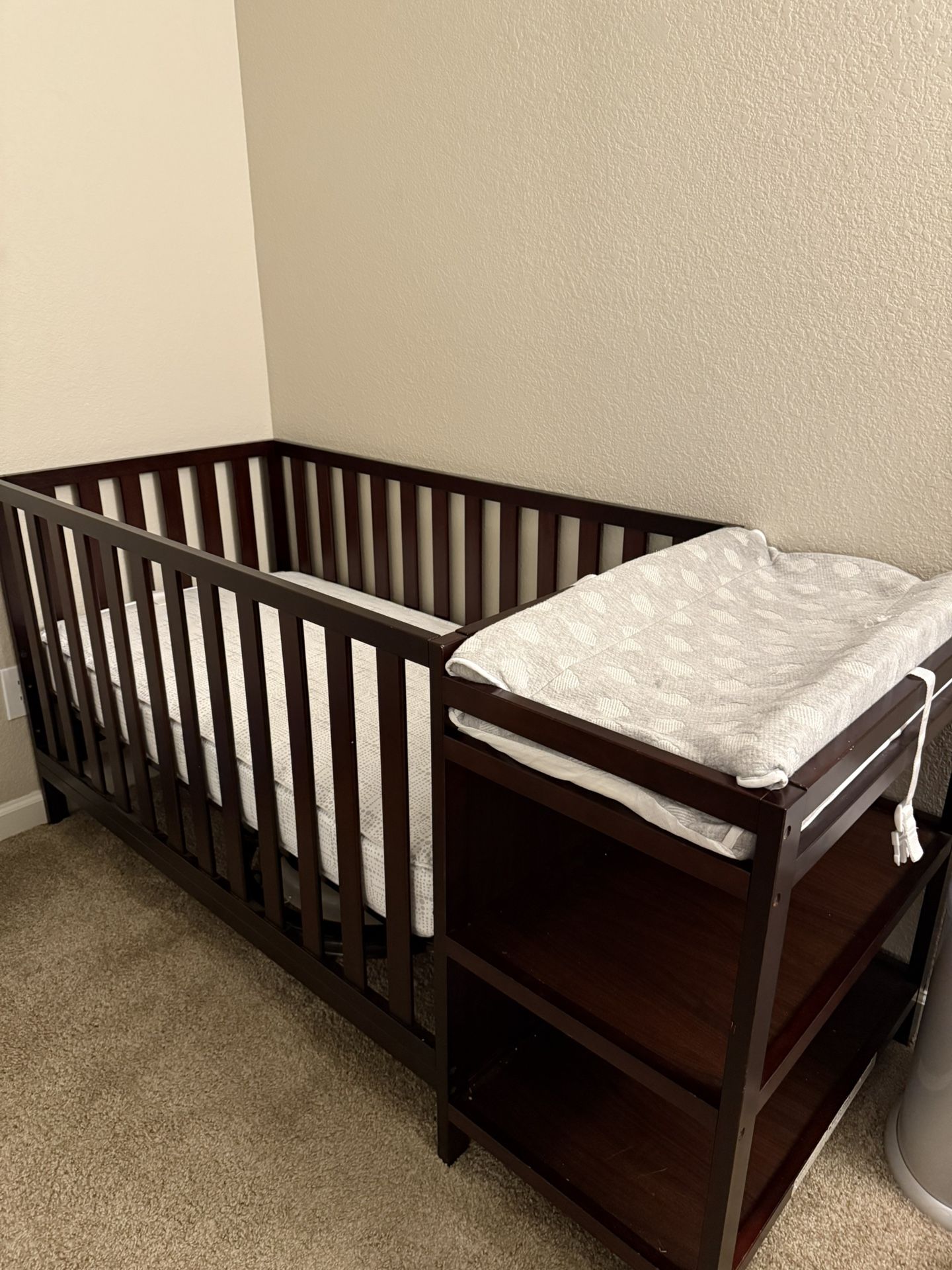 Crib With Attached Changing Table + Mattress
