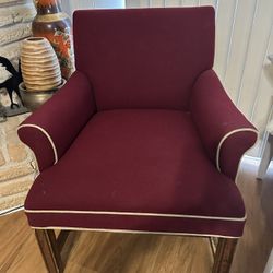 Pair of Burgundy Armchairs with Pillows Set (4 Items Total)