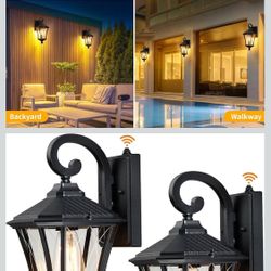 2 Pack Dusk to Dawn Outdoor Light Fixture Wall Mount Porch Lights Weather Resistant Exterior Sconce Light, Waterproof Wall Lantern for Porch, Garage, 