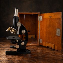 Antique Carl Zeiss Jena Microscope No 31775 Triple Objective Wood Case c1900