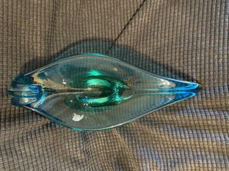 Turquoise/blue blown glass “leaf or Alladdin lamp”