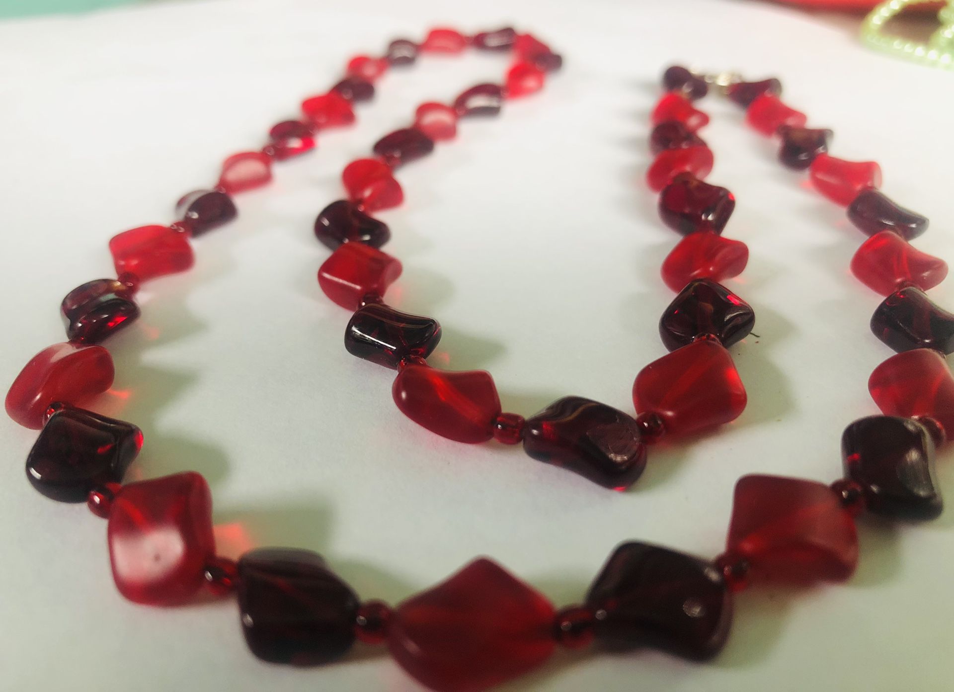 Antique  Candy Apple Red  Glass 24 inch  Necklace  Excellent Condition  No Flawless 