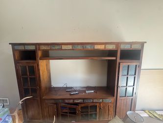 Wood Entertainment Center with Slate Tile Accents