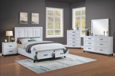 Brand New White Gray 4pc Queen Size Storage Bedroom Set
