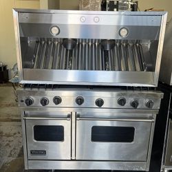 Viking 48”Wide Gas Range Stove In Stainless Steel With Viking 48” Range Hood 