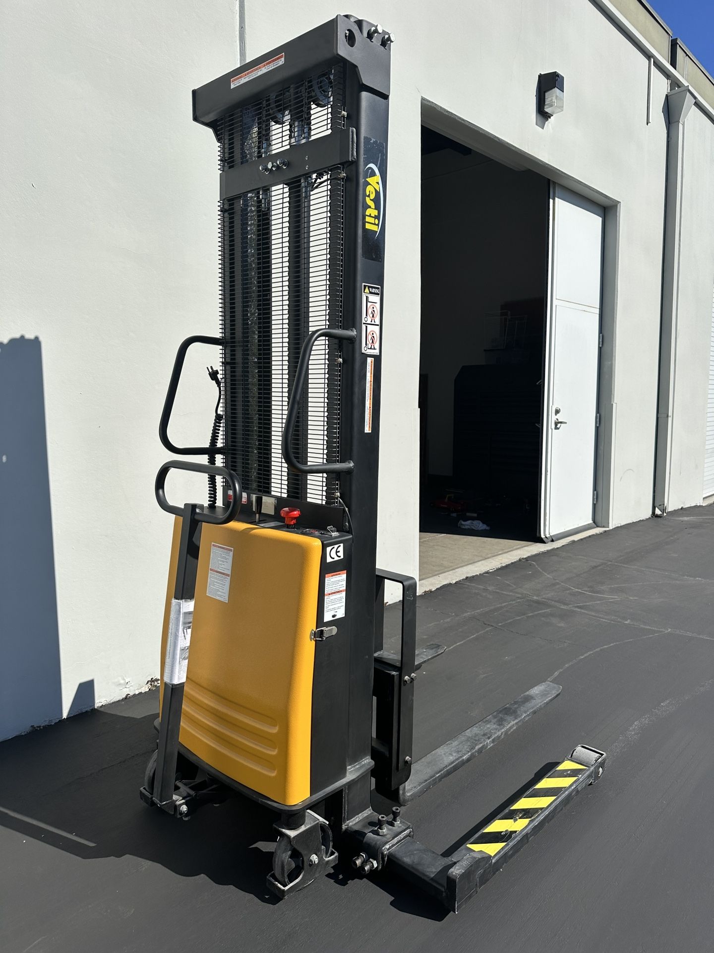 Vestil semi-Electric Stacker With Powered Lift, Hi-Low Pallet Forklift