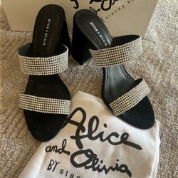 Alice & Olivia Slip On Leather Sandals, Black/ Silver, Size 9 