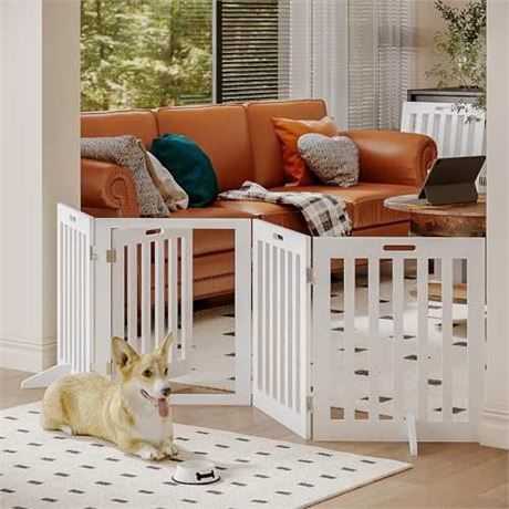 Choo Choo Wooden Pet Gates 4 panels each approx 20” wide and 30” tall w/ Support Feet for Dog Cat Doorways Extra Wide, Foldable Dog Fence Puppy Gate