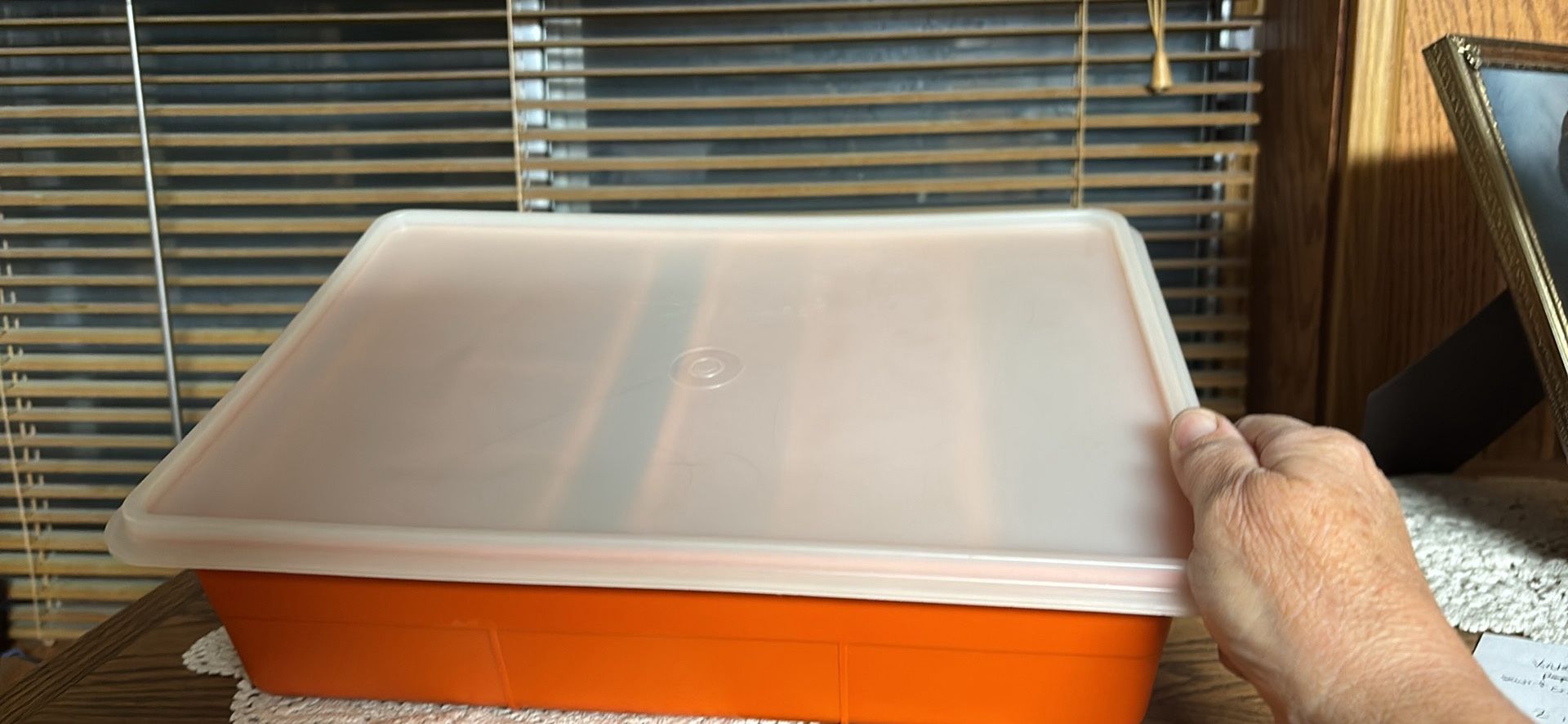  Vintage Tupperware TupperCraft 9x13 orange sewing craft tackle tool box container  lid 2 inserts