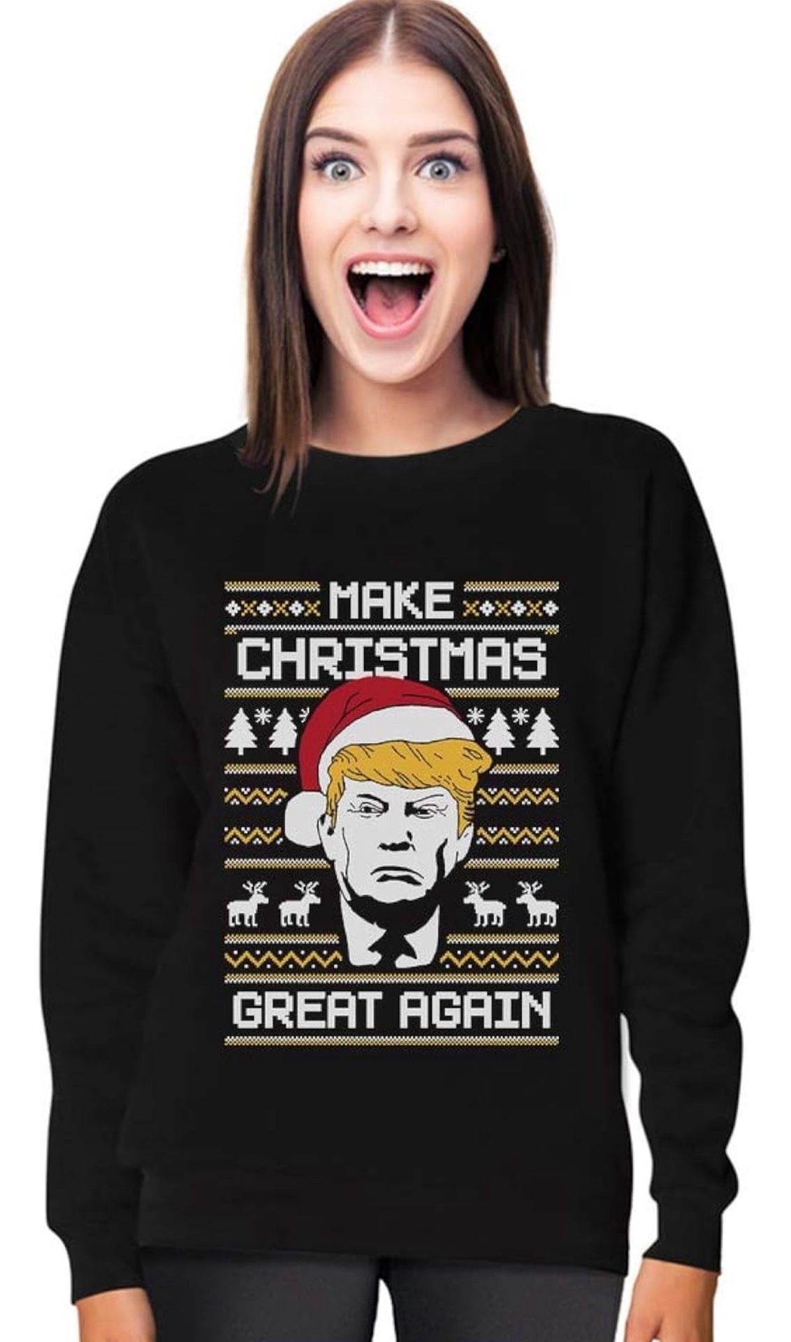 X-Large Make Christmas Great Again Parody Ugly Christmas Women NAVY BLUE  Sweatshirt