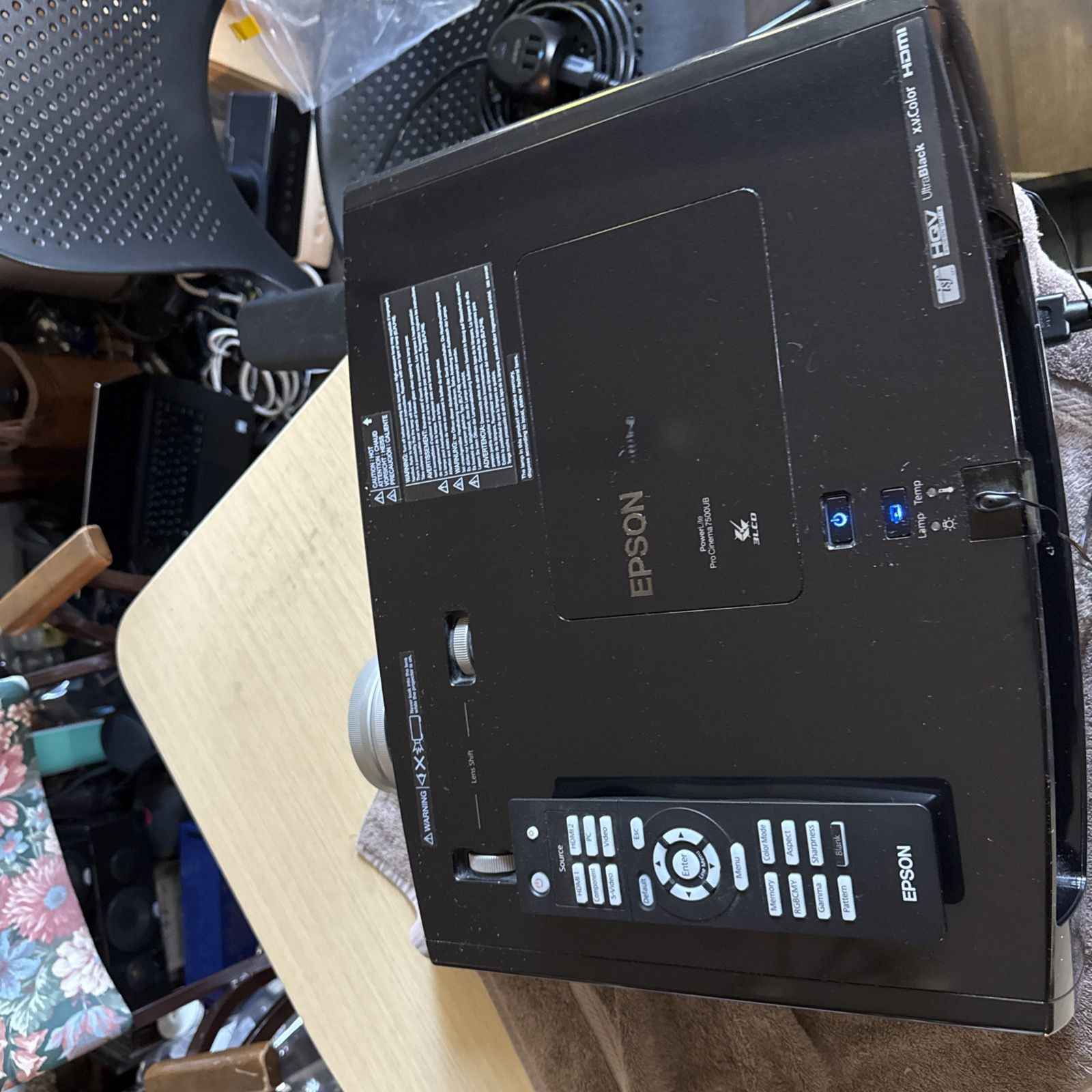 Epson PowerLite Pro Cinema 7500UB Projector - Black with remote and mount.